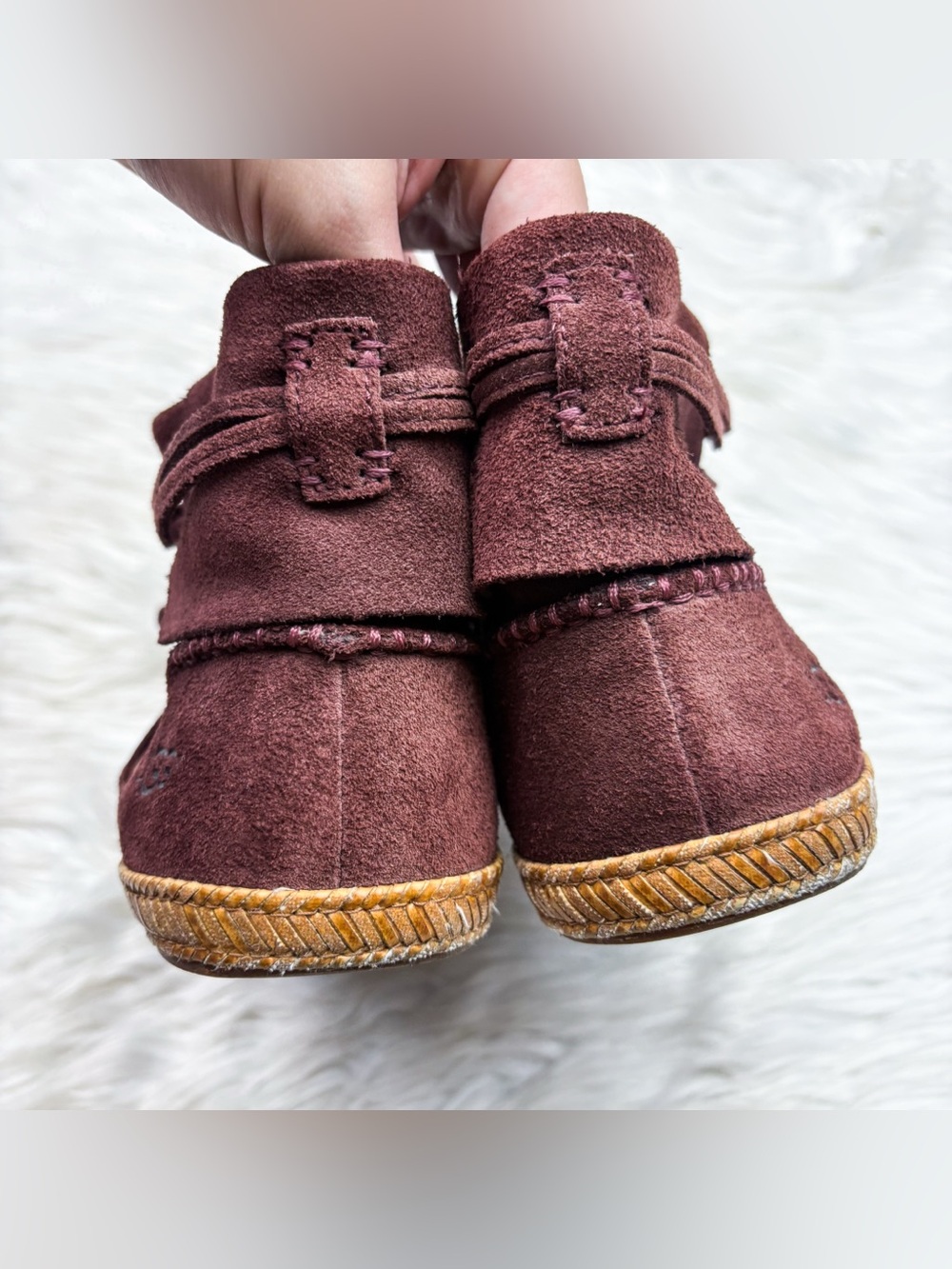 UGG Reid Ankle Boots Wine Maroon Burgundy Suede Leather Mocassin Tie Womens 7.5 - Picture 8 of 10